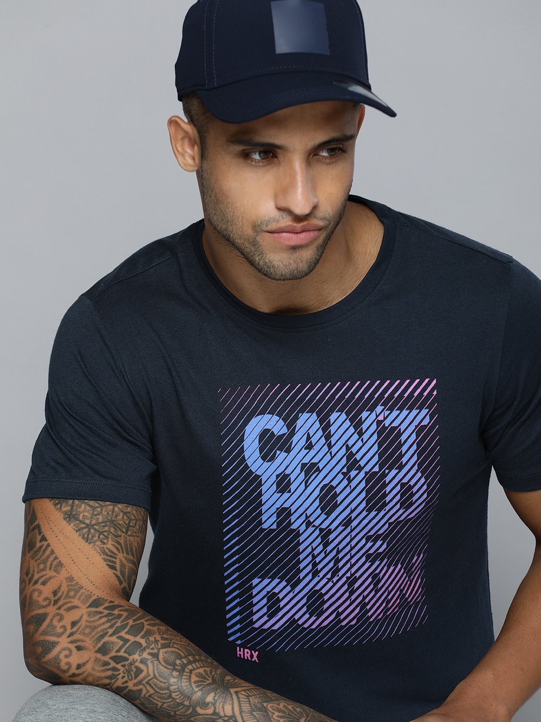 

HRX by Hrithik Roshan Men Typography Printed T-shirt, Navy blue