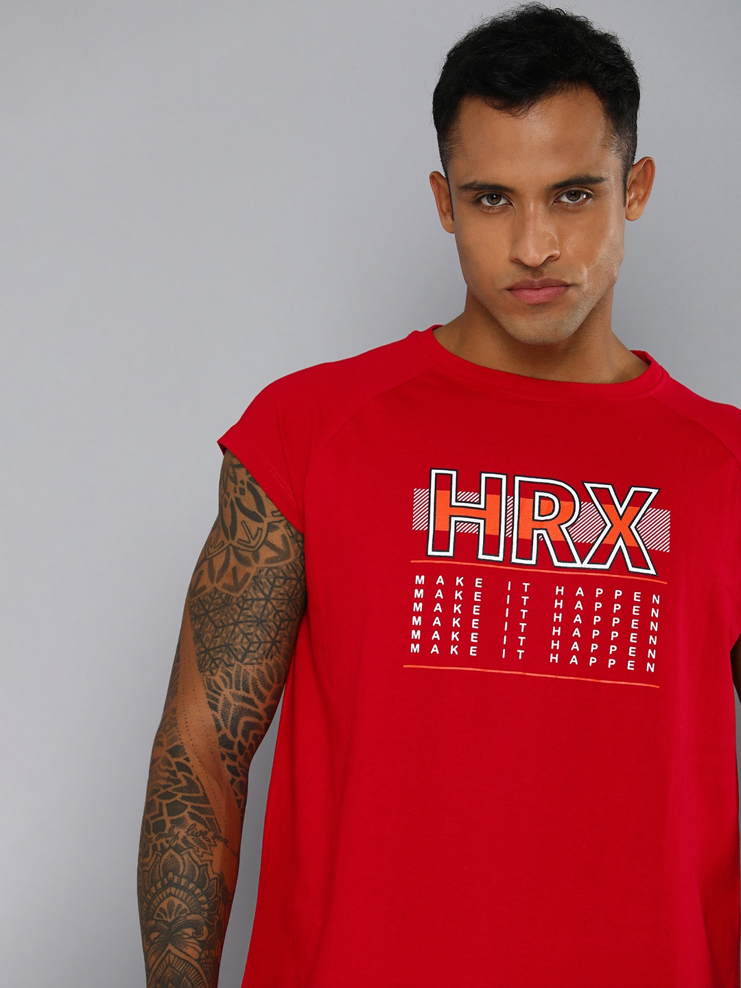 

HRX by Hrithik Roshan Men Red & White Brand Logo Printed Pure Cotton T-shirt
