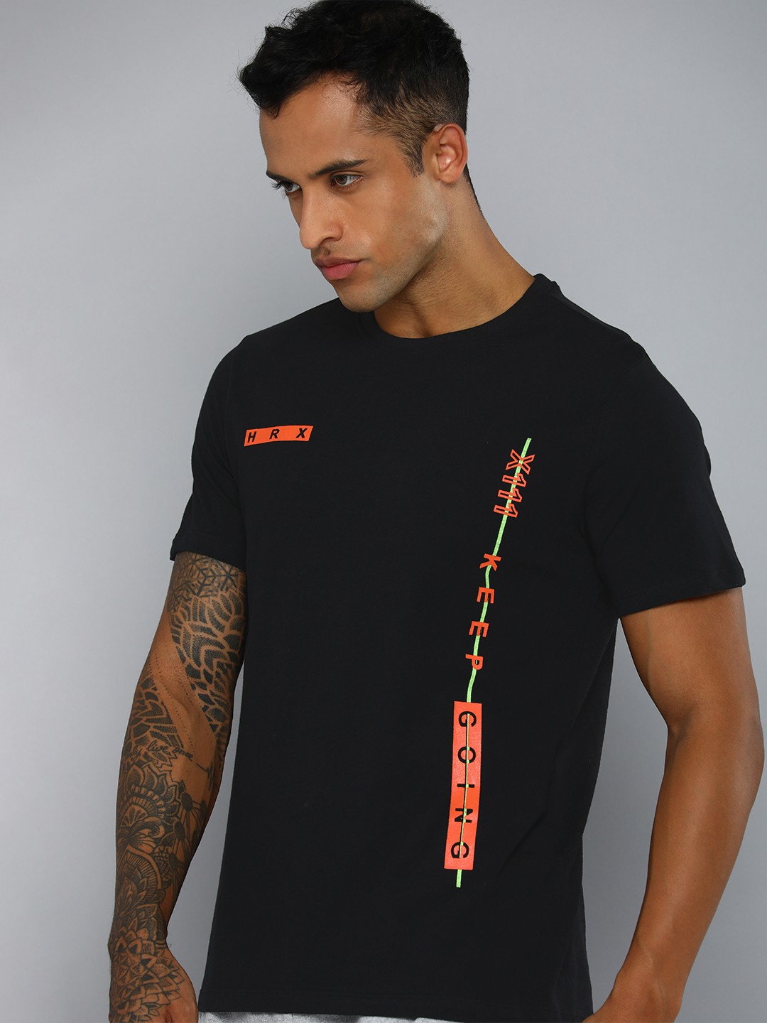 

HRX by Hrithik Roshan Men Black Brand Logo Printed Pure Cotton T-shirt