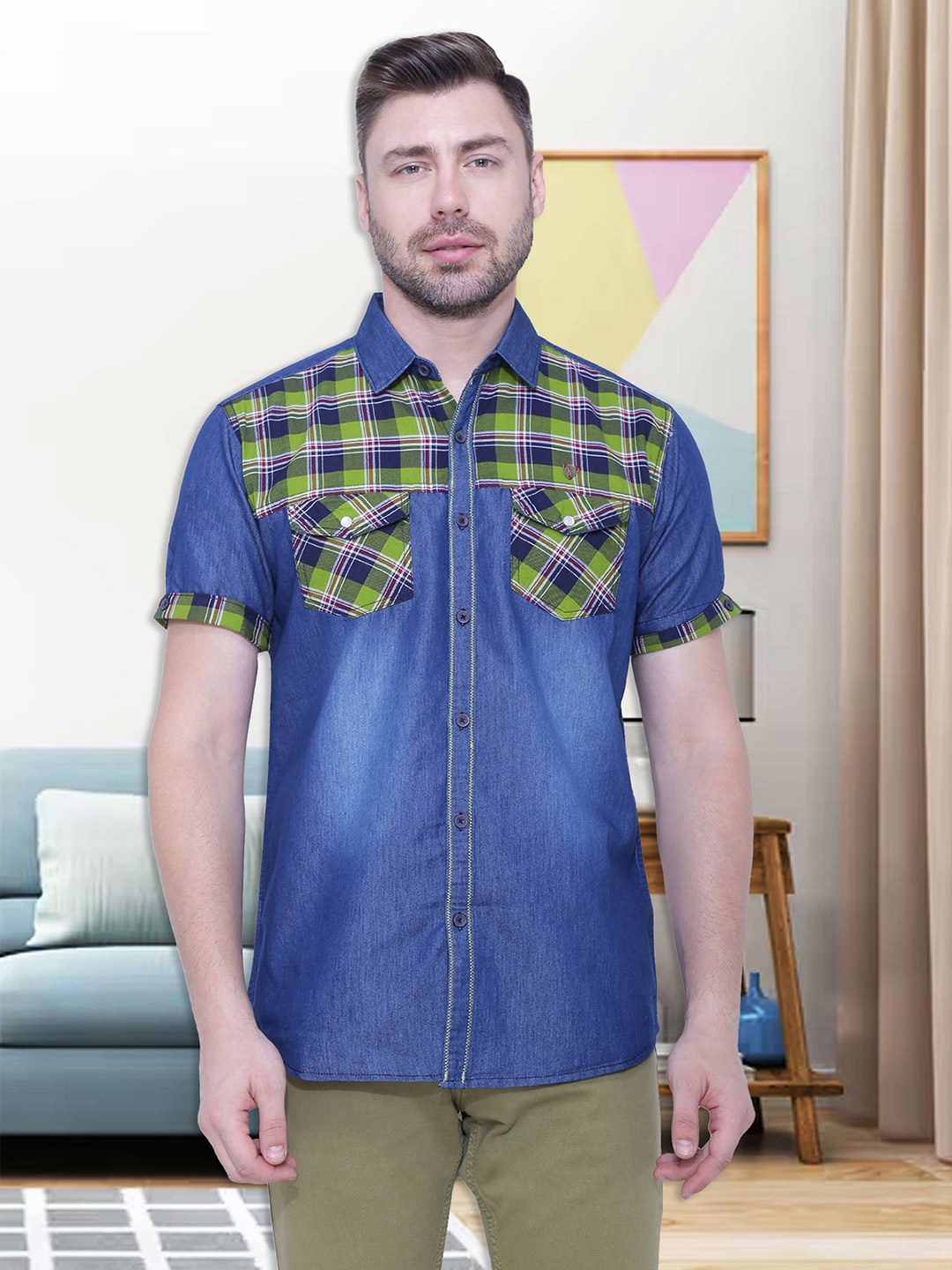 

Kuons Avenue Men Green Smart Slim Fit Checked Casual Shirt