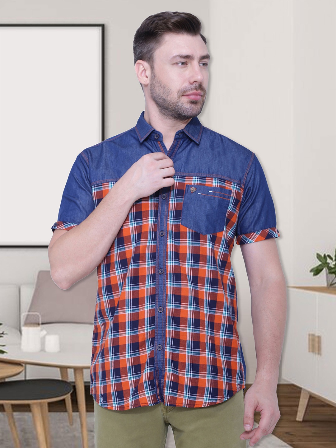 

Kuons Avenue Men Orange Smart Slim Fit Checked Casual Shirt