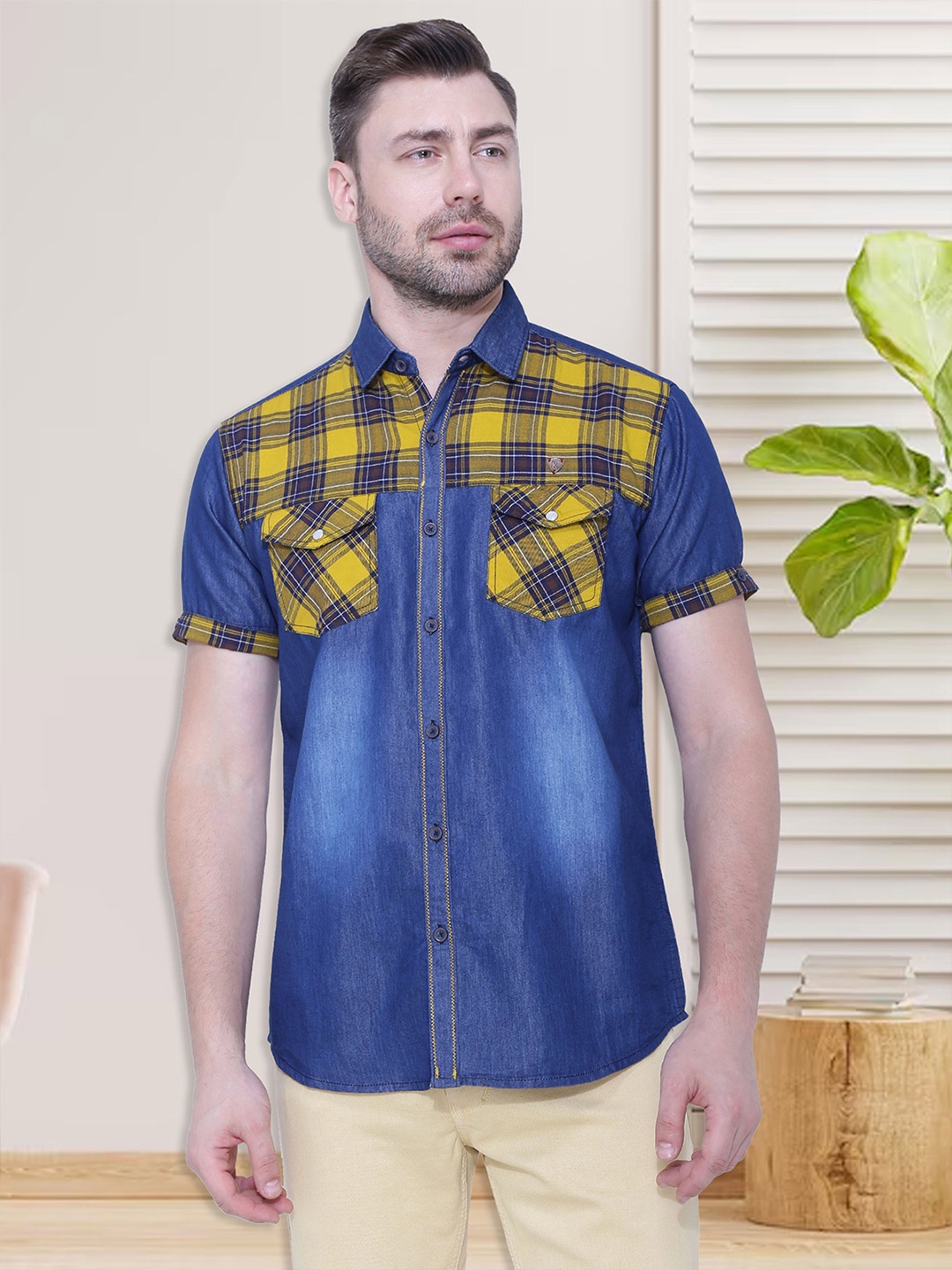 

Kuons Avenue Men Yellow Smart Slim Fit Checked Casual Shirt