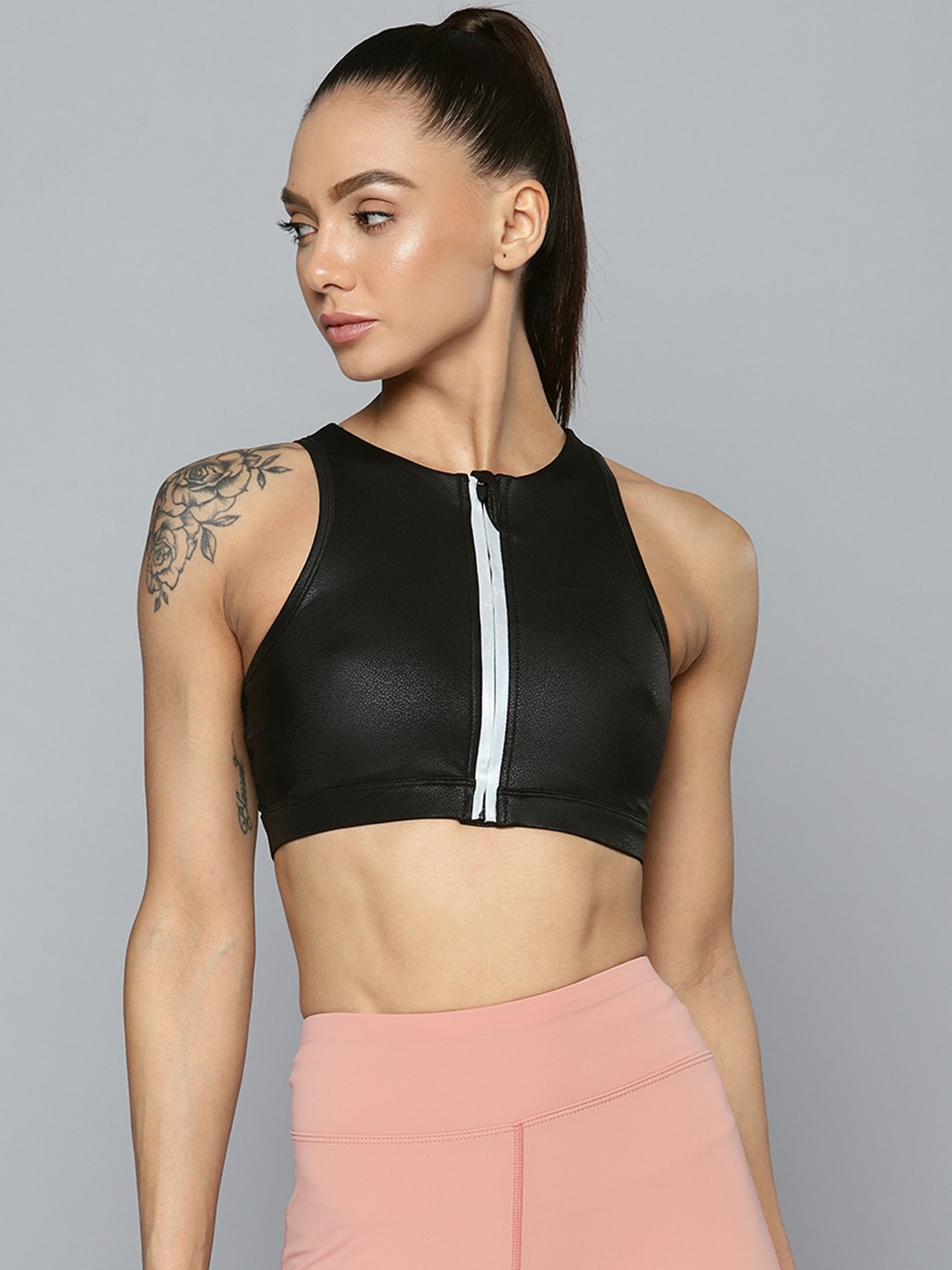 

Fitkin Black High Impact Sports Bra with Front Zipper