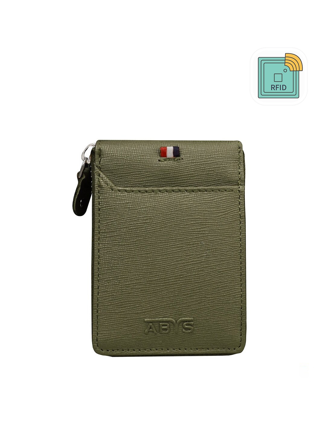 

ABYS Unisex Olive Green Textured Leather Card Holder