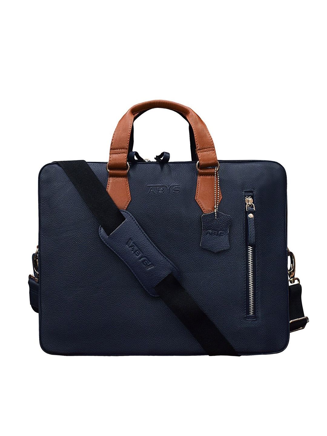 

ABYS Unisex Blue Colourblocked Leather Laptop Bag