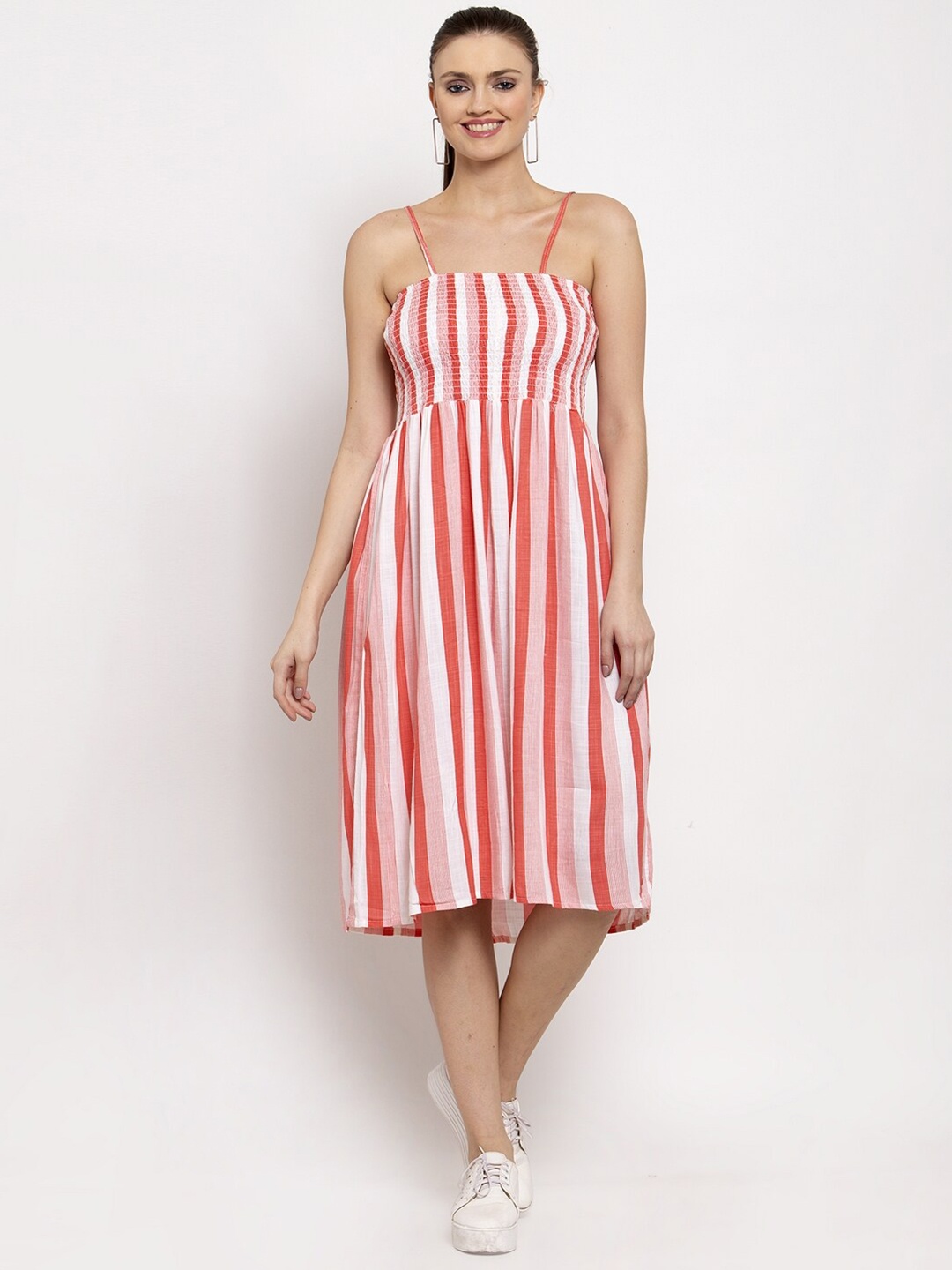 

Miaz Lifestyle Red Striped Dress