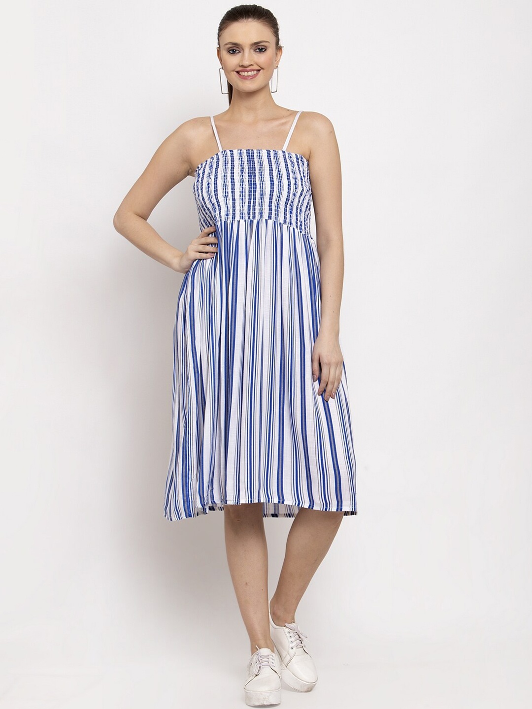 

Miaz Lifestyle Blue Striped Midi Dress
