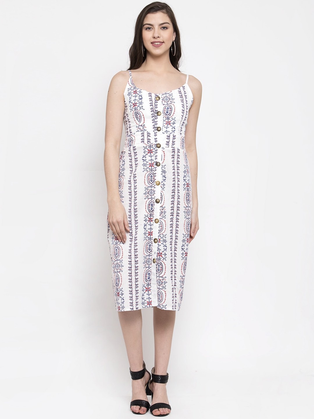 

Miaz Lifestyle White Floral A-Line Midi Dress