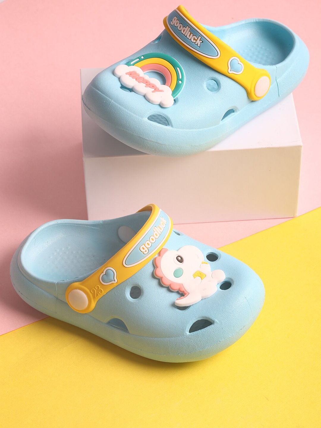 

PASSION PETALS Unisex Kids Blue & White Printed Rubber Clogs