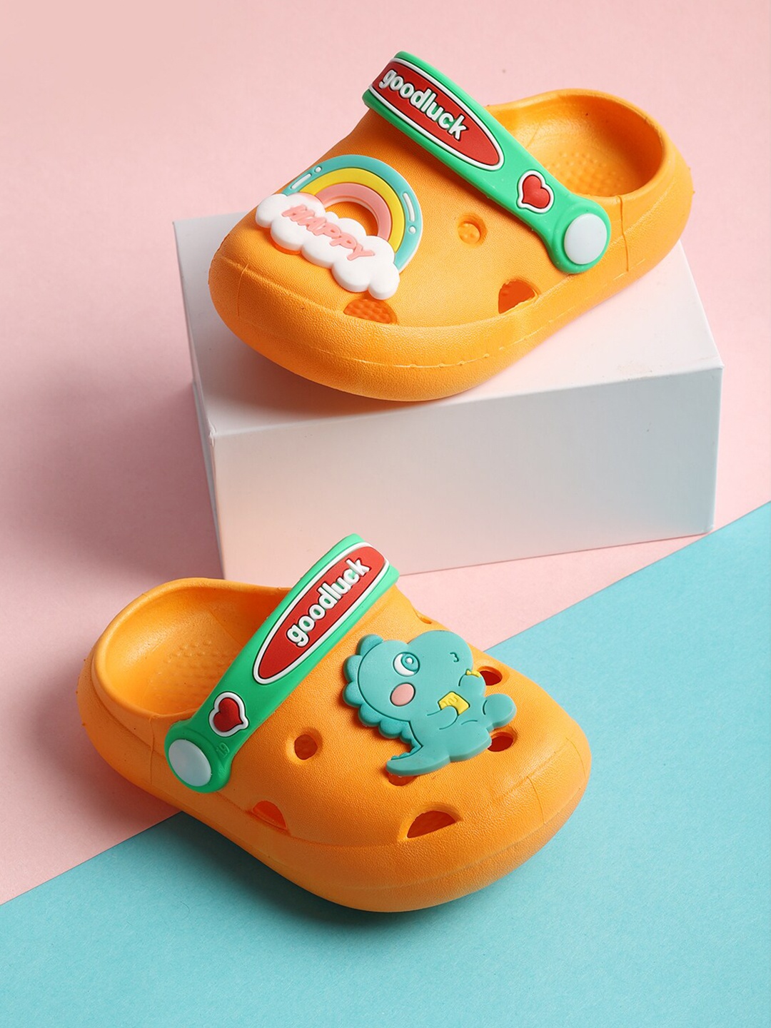 

PASSION PETALS Unisex Kids Orange & Green Rubber Clogs