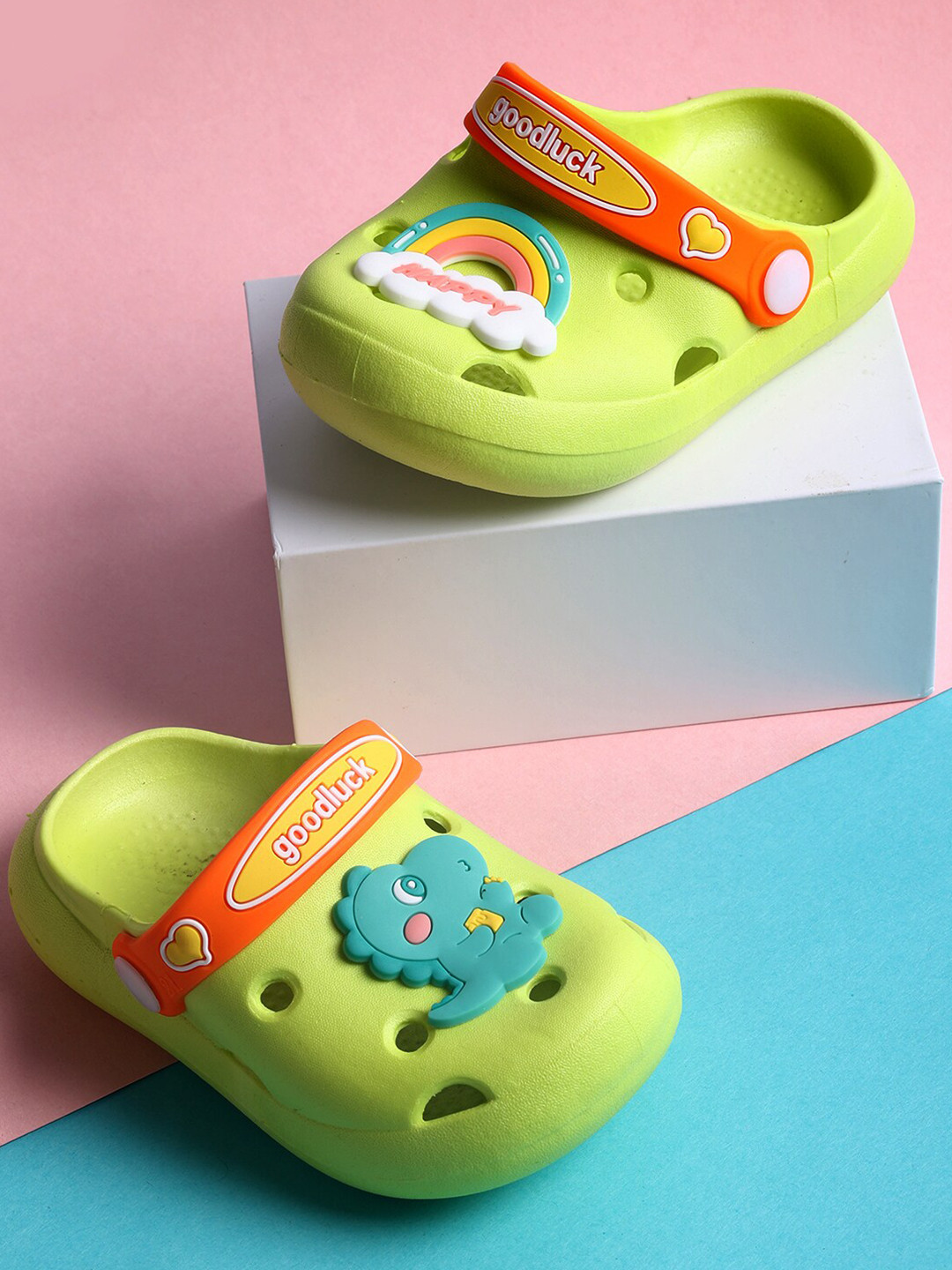 

PASSION PETALS Boys Green & Red Printed Rubber Clogs