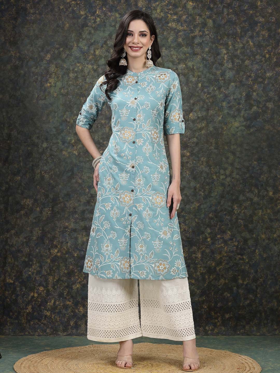 

Stylum Women Blue Floral Printed Pastels Kurta