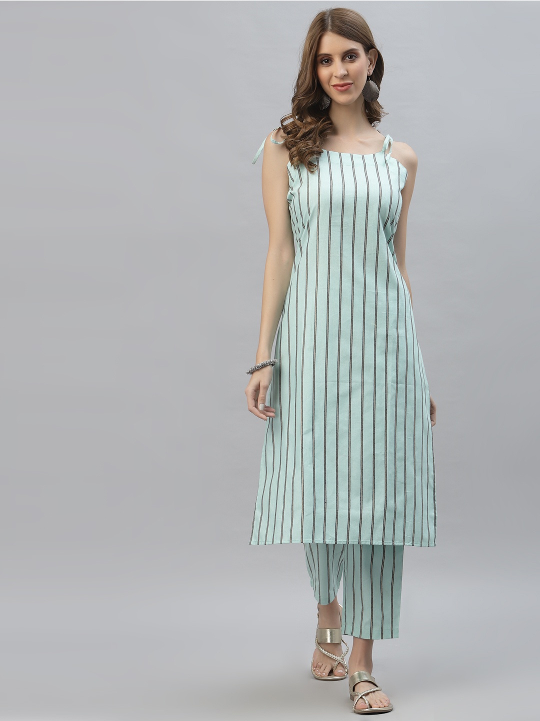 

Stylum Women Blue Striped Pleated Kurti with Trousers