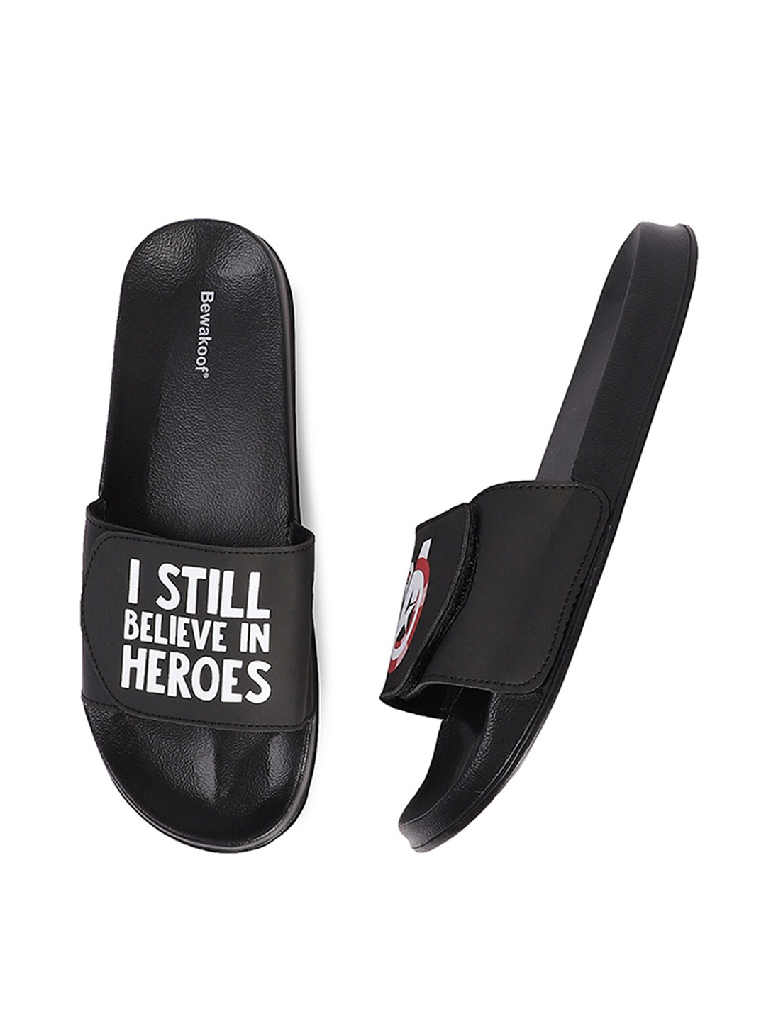 

Bewakoof Men Black & White Printed Rubber Sliders