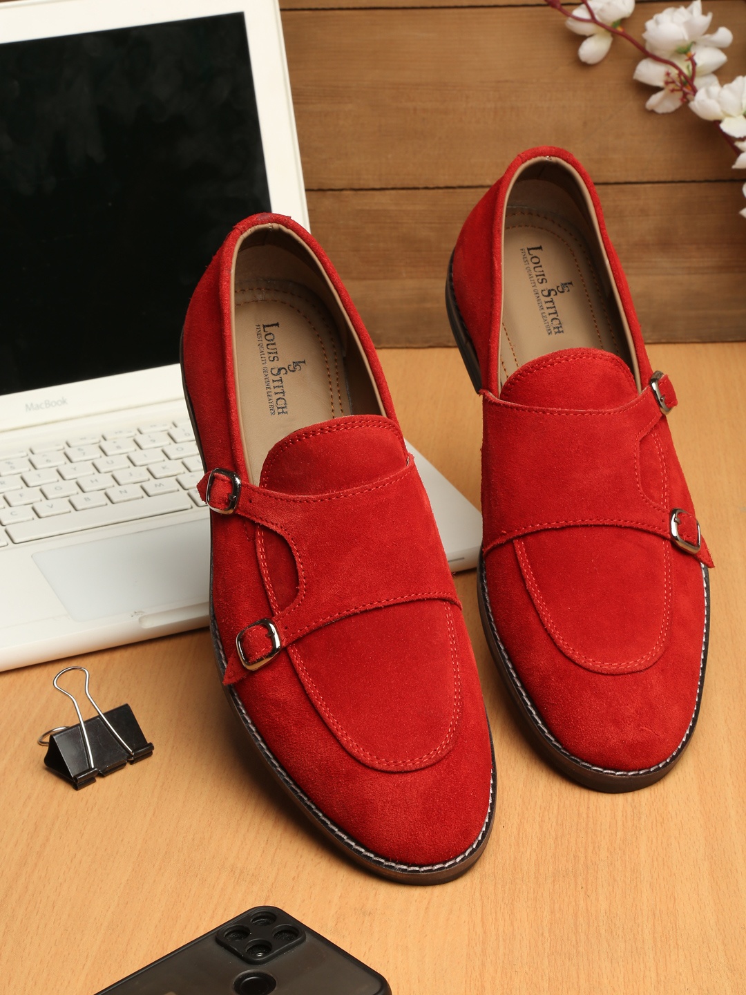 

LOUIS STITCH Men Red Suede Monks