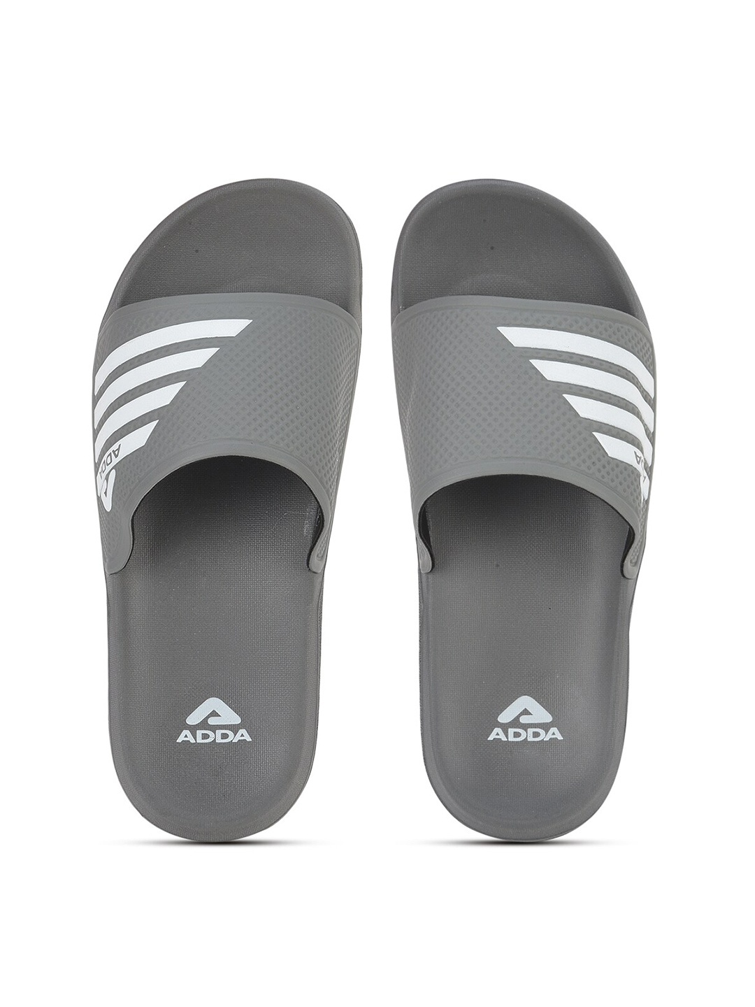 

Adda Men Grey & White Striped Rubber Sliders