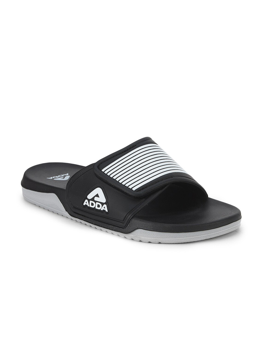

Adda Men Black & White Striped Rubber Sliders