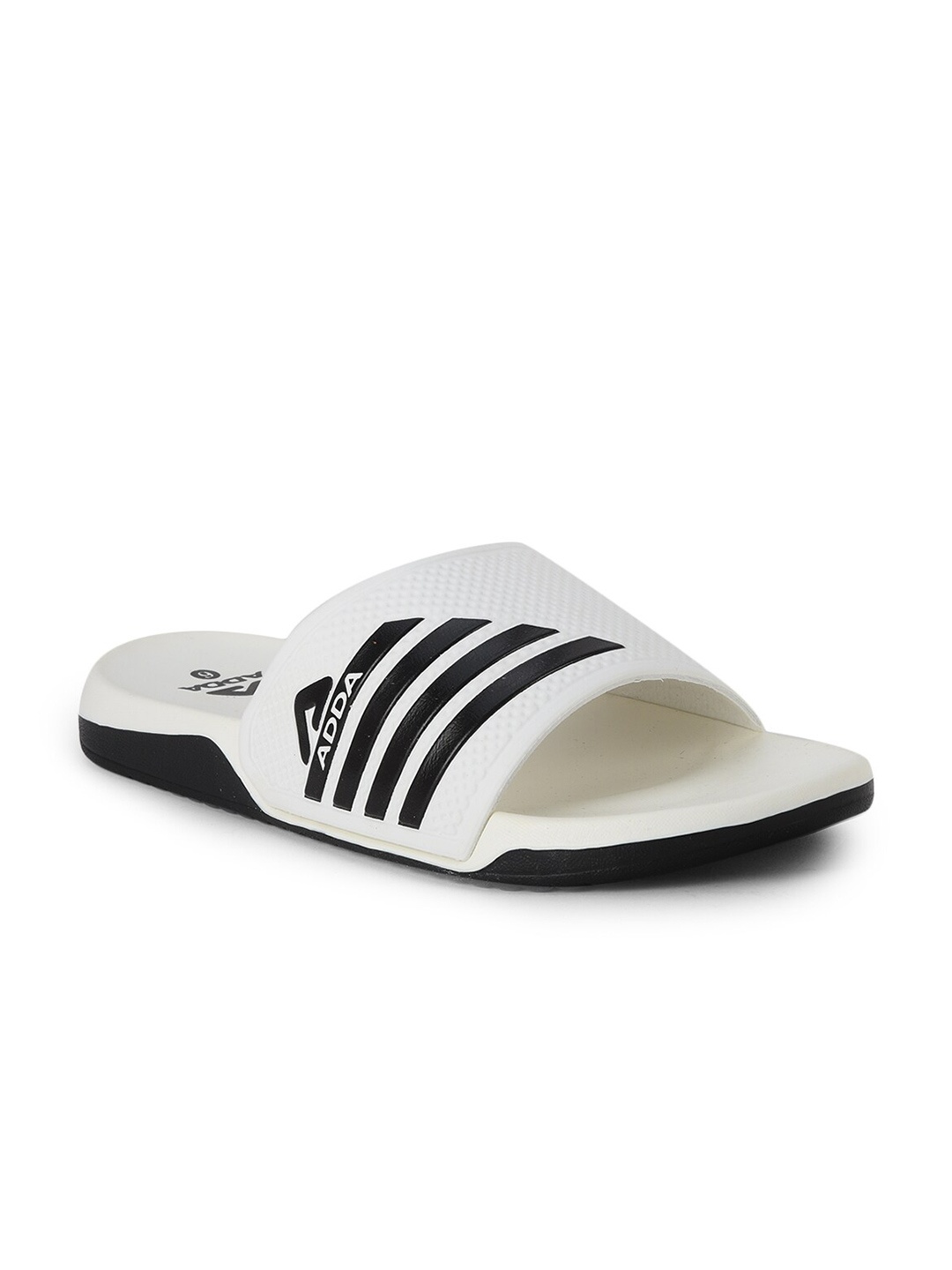 

Adda Men White & Black Striped Rubber Sliders