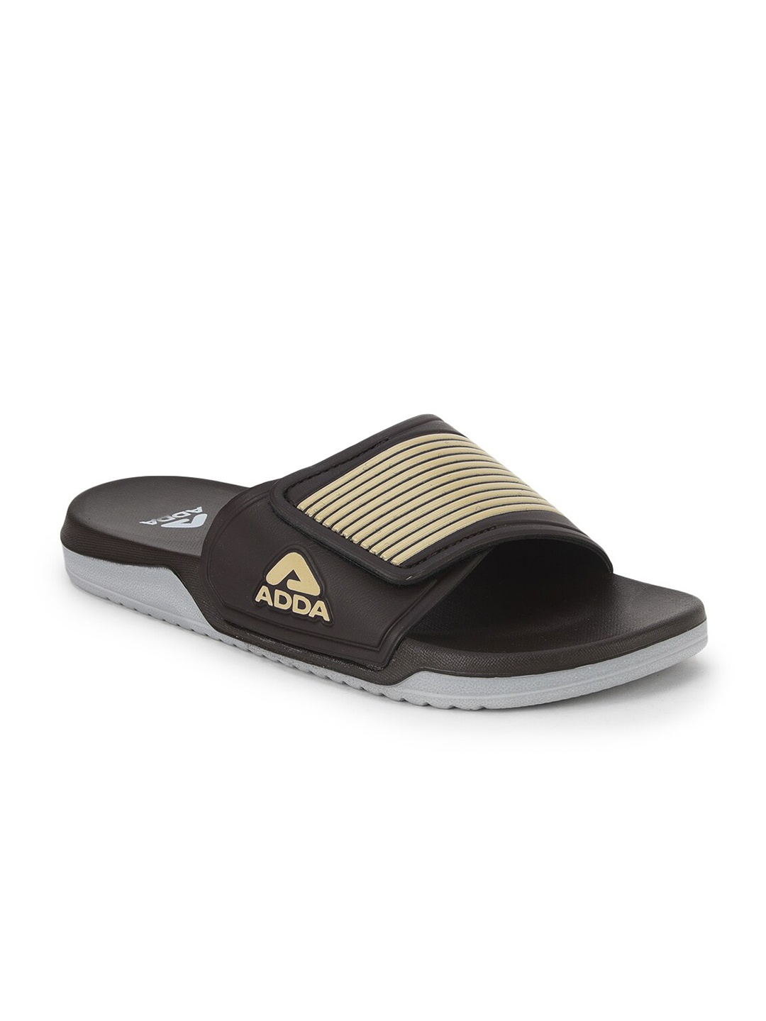 

Adda Men Brown & Beige Striped Rubber Sliders