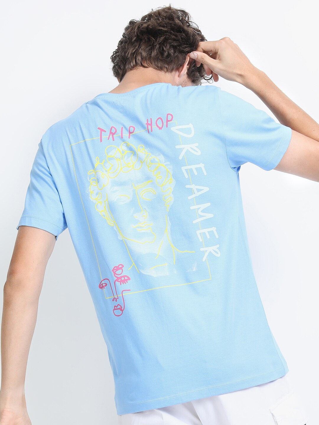 

KETCH Men Silver-Toned Printed Extended Sleeves Raw Edge Slim Fit T-shirt