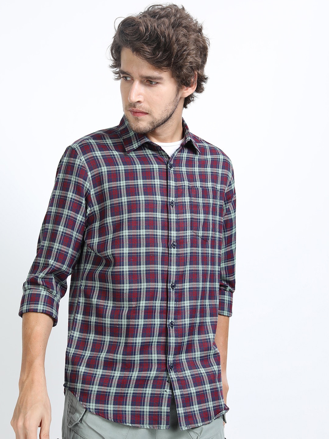 KETCH Men Red Slim Fit Tartan Checks Checked Casual Shirt