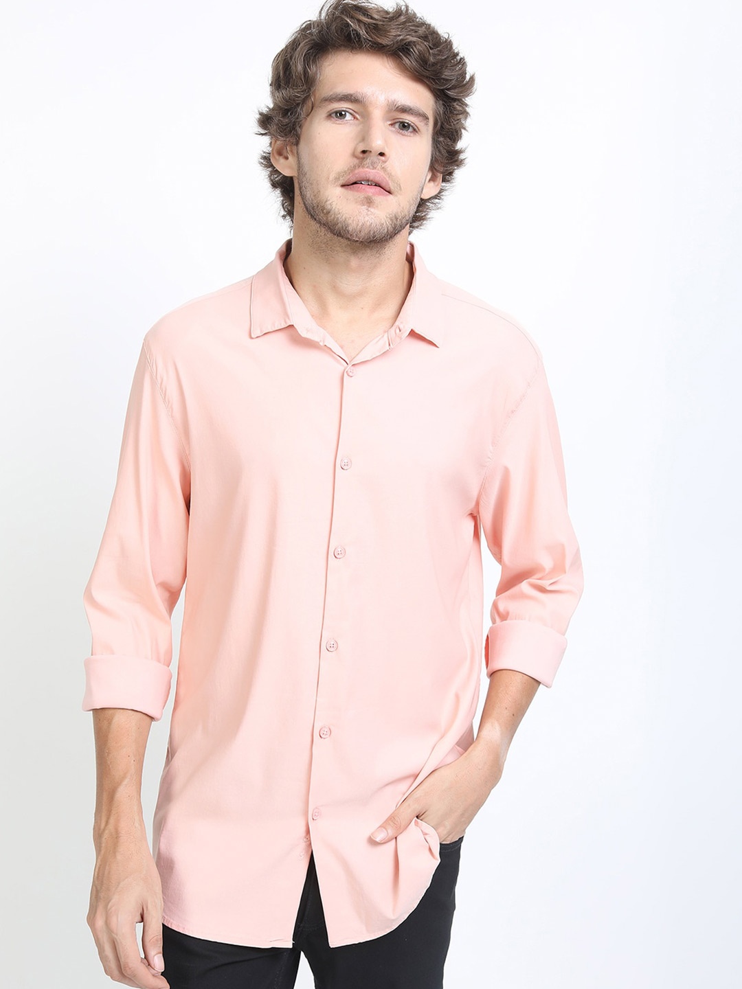 

KETCH Men Peach-Coloured Slim Fit Casual Shirt