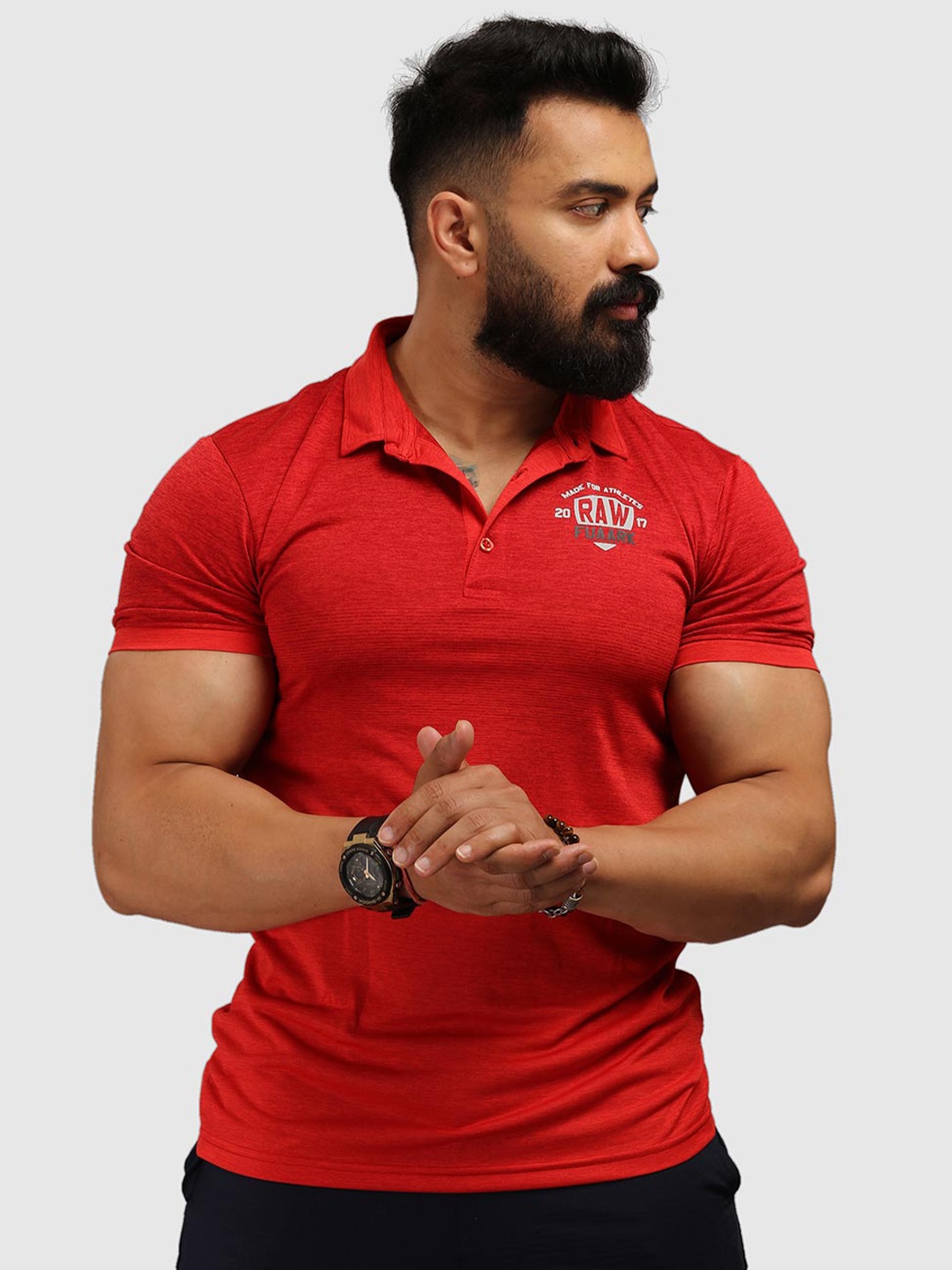 

FUAARK Men Red Polo Collar Anti Odour Slim Fit T-shirt