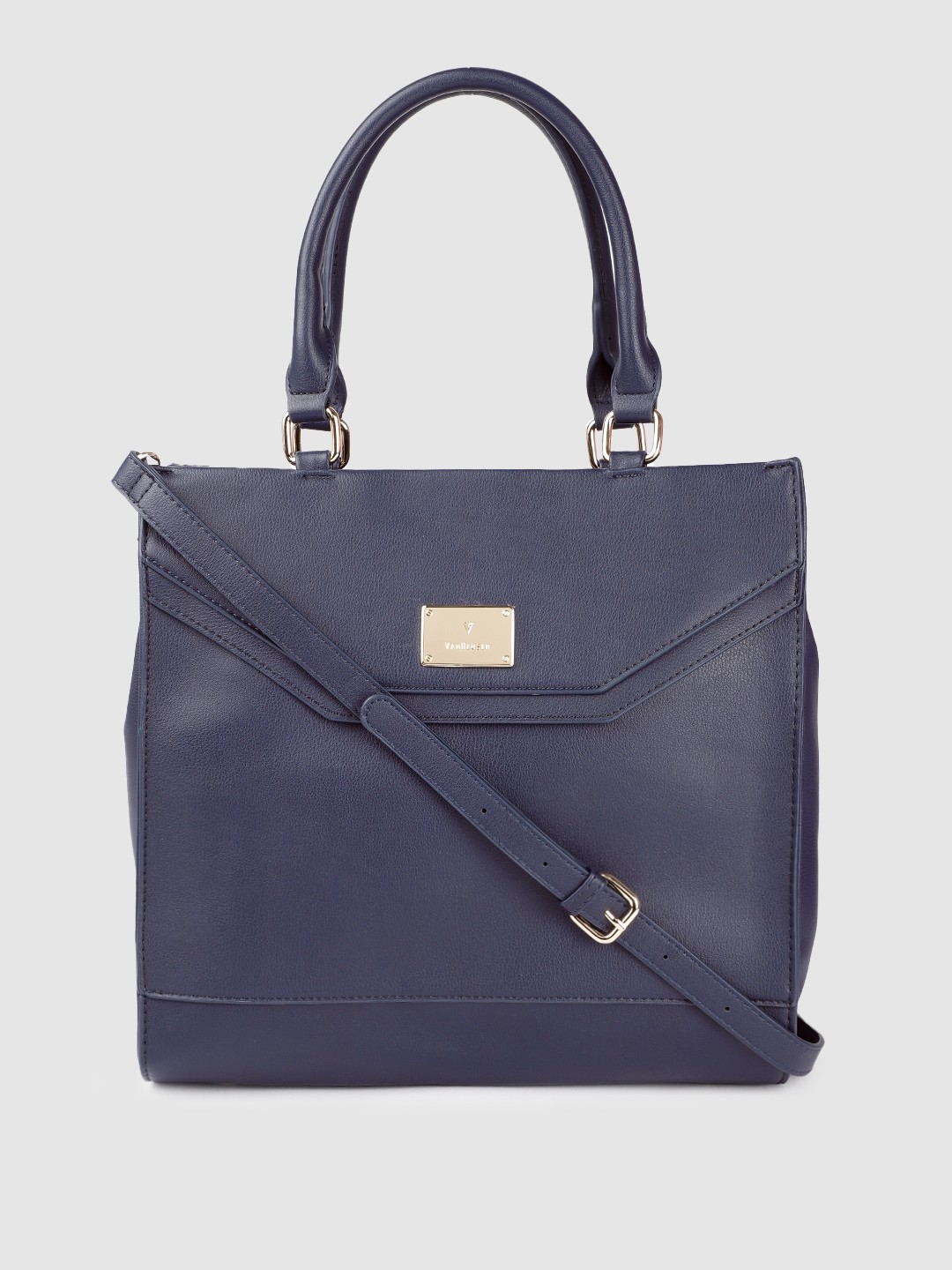 

Van Heusen Navy Blue Solid Structured Handheld Bag