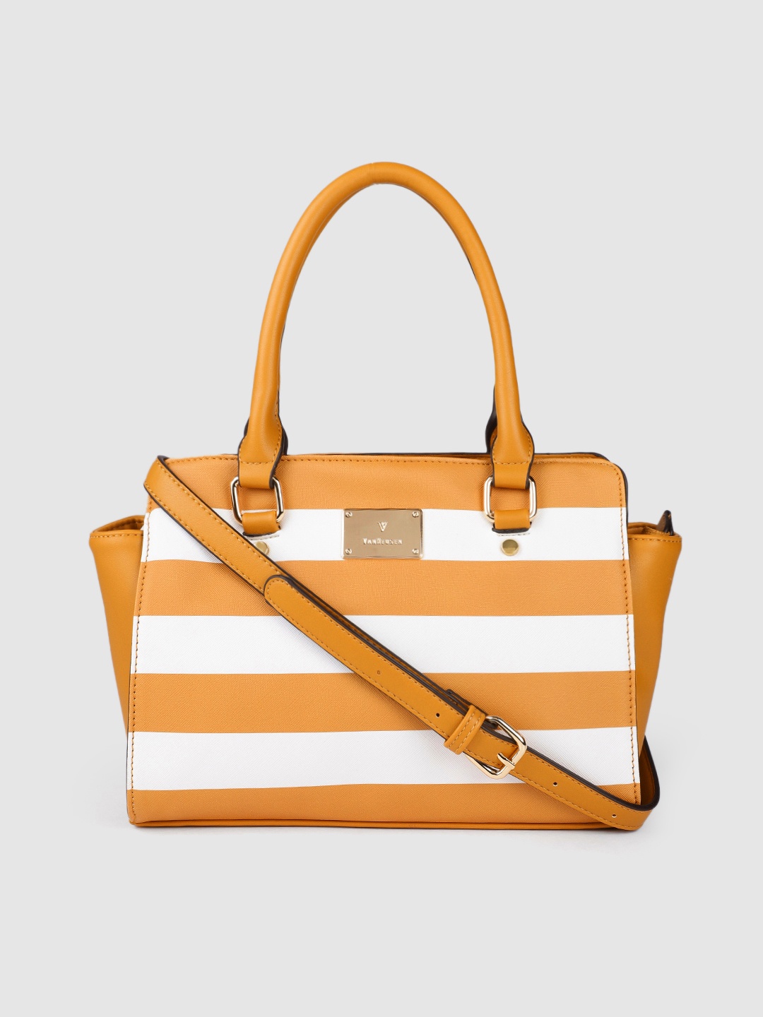 

Van Heusen Mustard Striped PU Swagger Handheld Bag