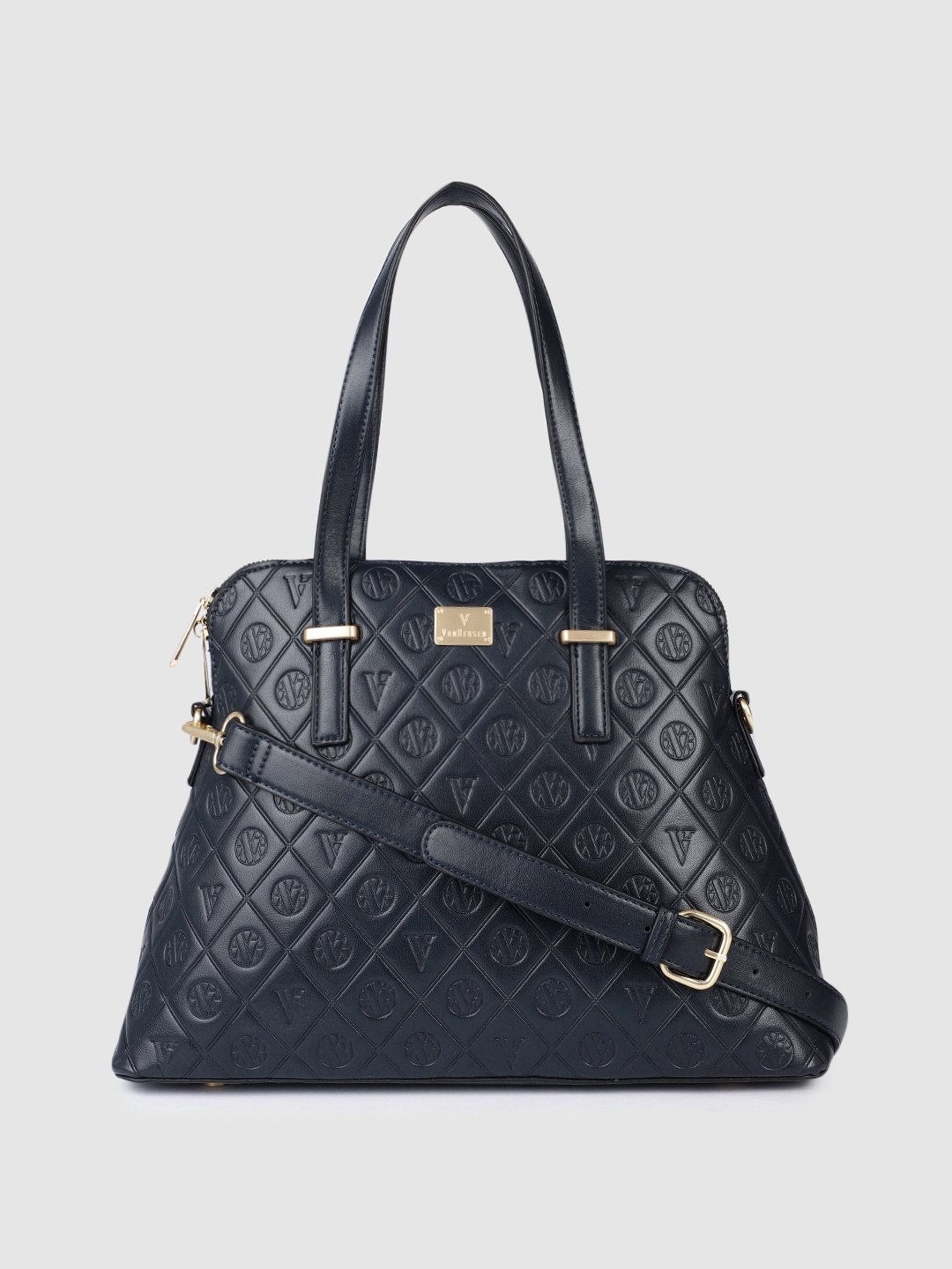 

Van Heusen Navy Blue Textured PU Structured Handheld Bag