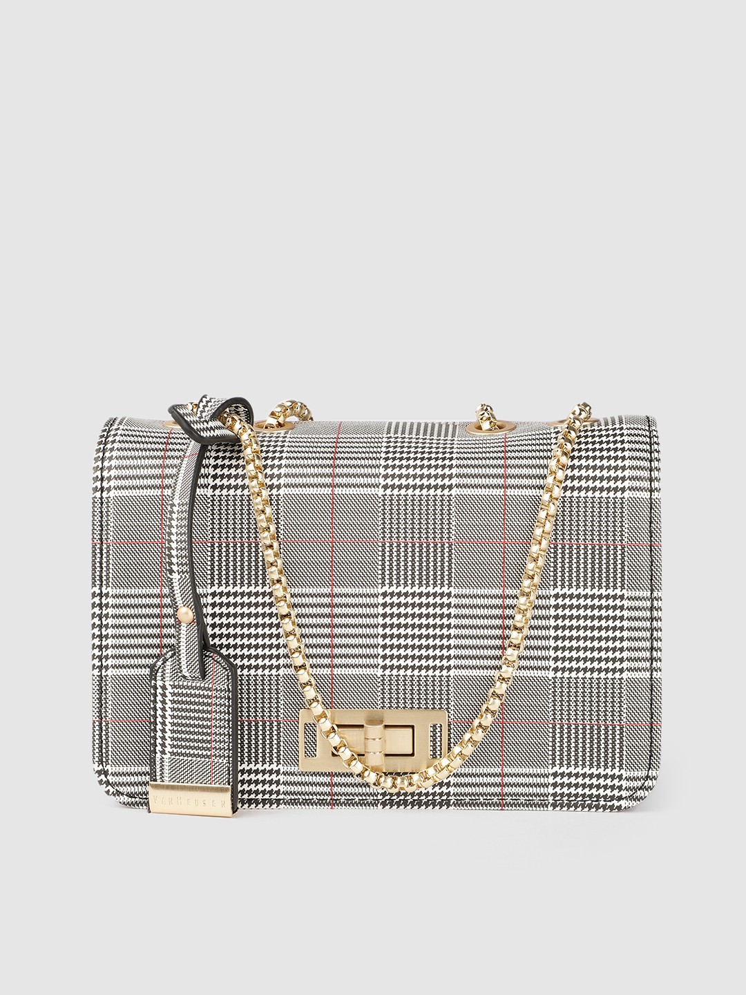 

Van Heusen Women White Checked PU Structured Sling Bag