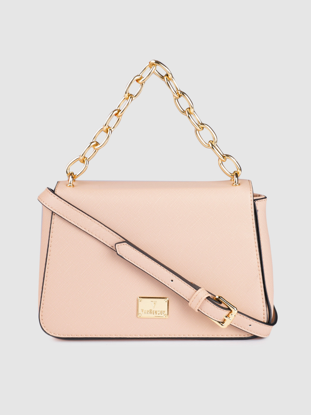 

Van Heusen Women Pink Solid Structured Handheld Bag