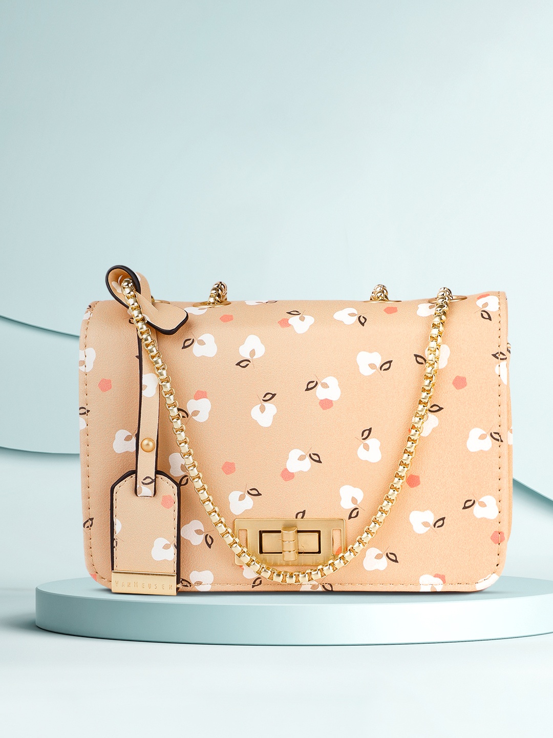 

Van Heusen Peach-Coloured Floral Printed PU Structured Sling Bag