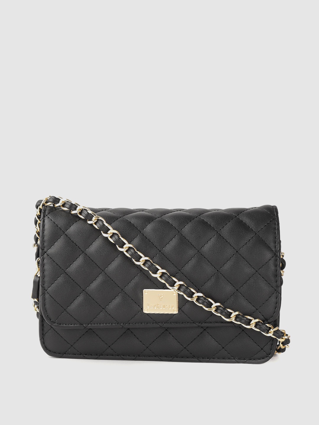 

Van Heusen Black Quilted Structured Sling Bag