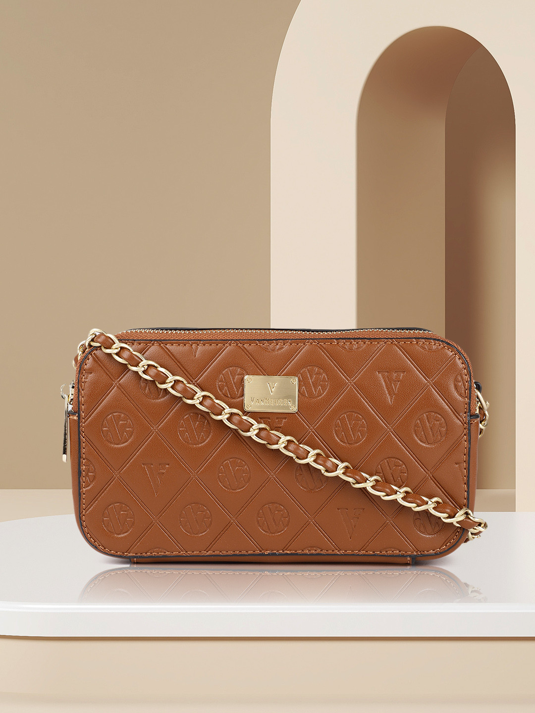 

Van Heusen Tan Brown Textured Structured Sling Bag