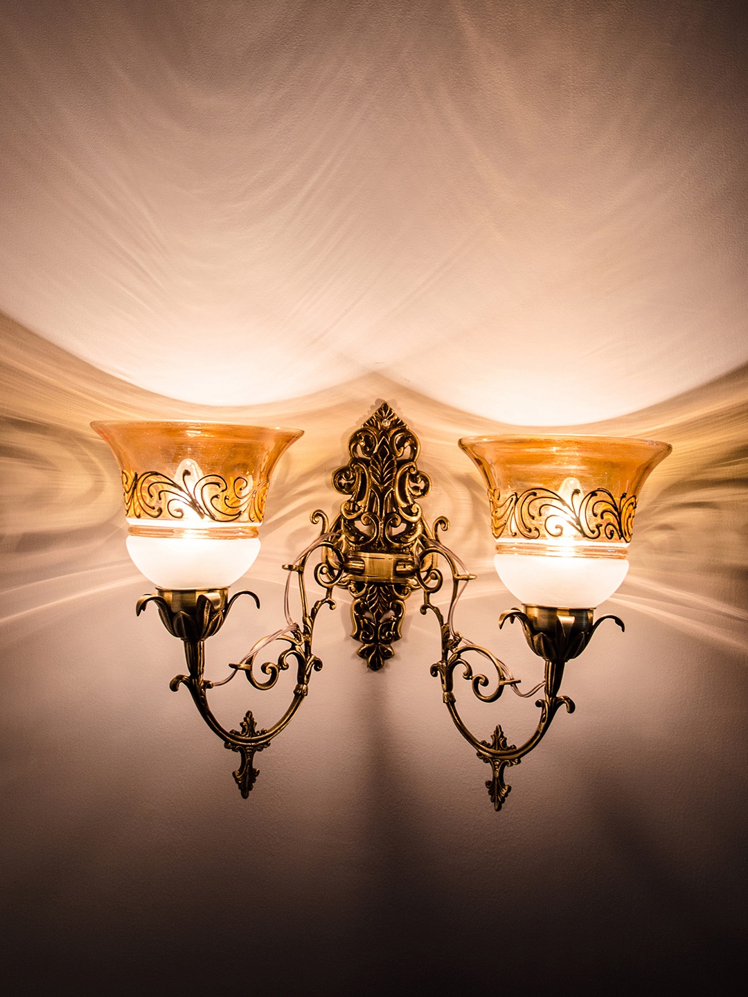 

Fos Lighting Gold-Toned Wallchiere with Shades