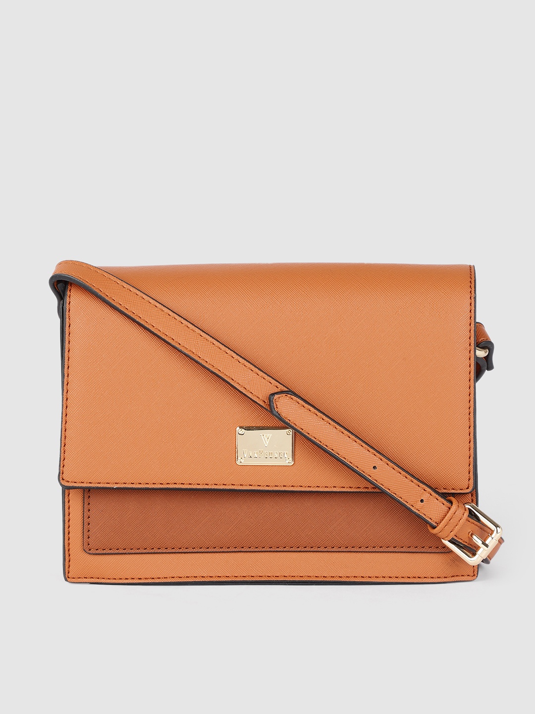 

Van Heusen Camel Brown Solid Structured Sling Bag
