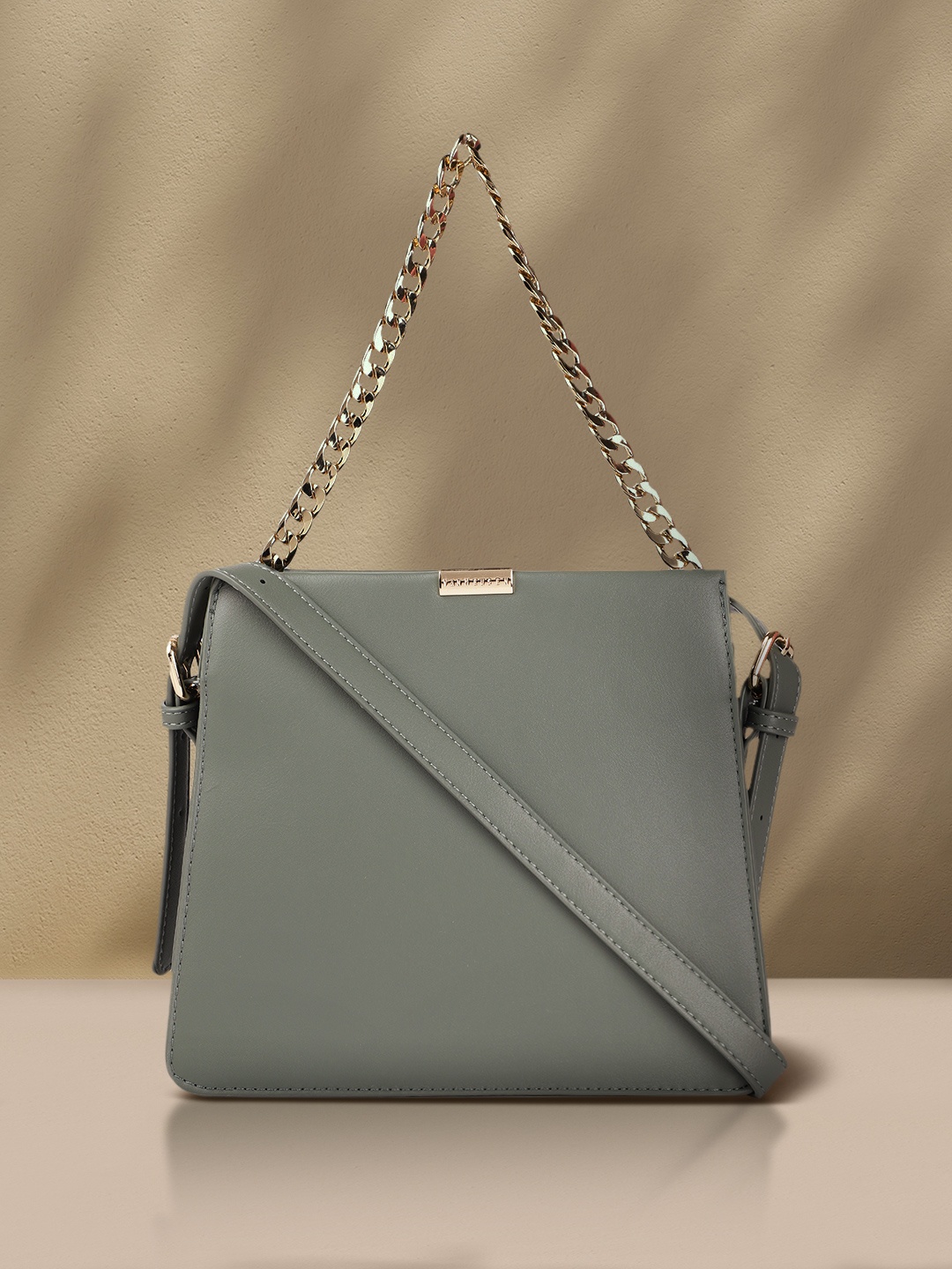 

Van Heusen Women Green Solid Structured Satchel