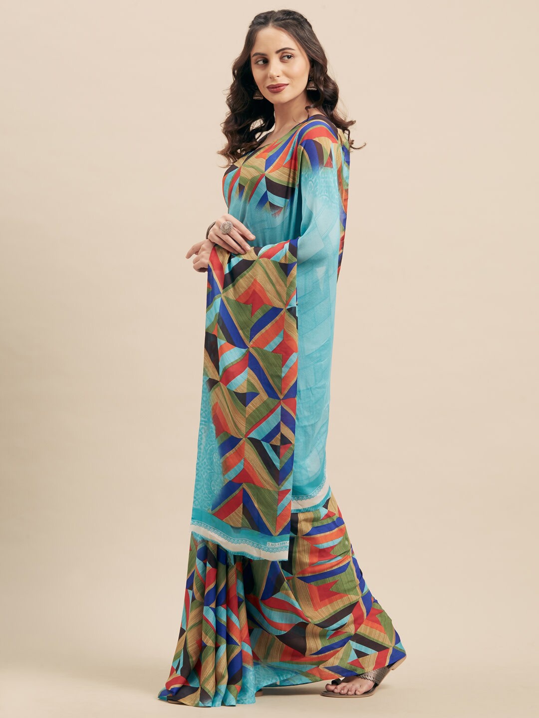 

KALINI Blue & Red Printed Saree