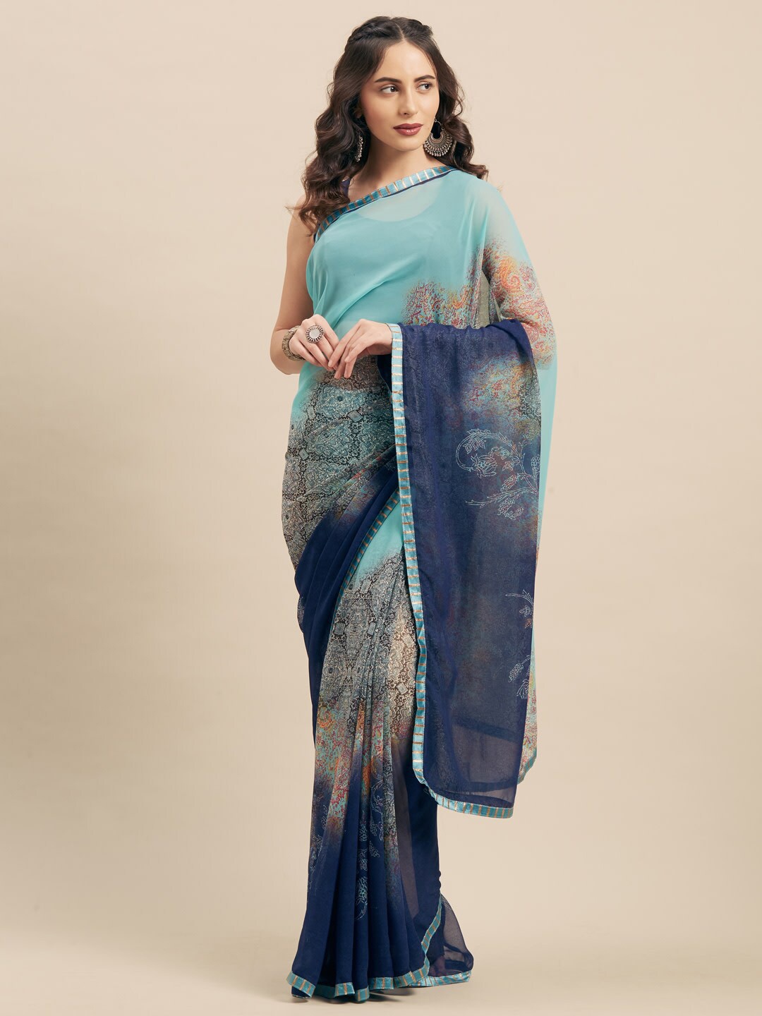 

KALINI Blue & Yellow Ethnic Motifs Saree