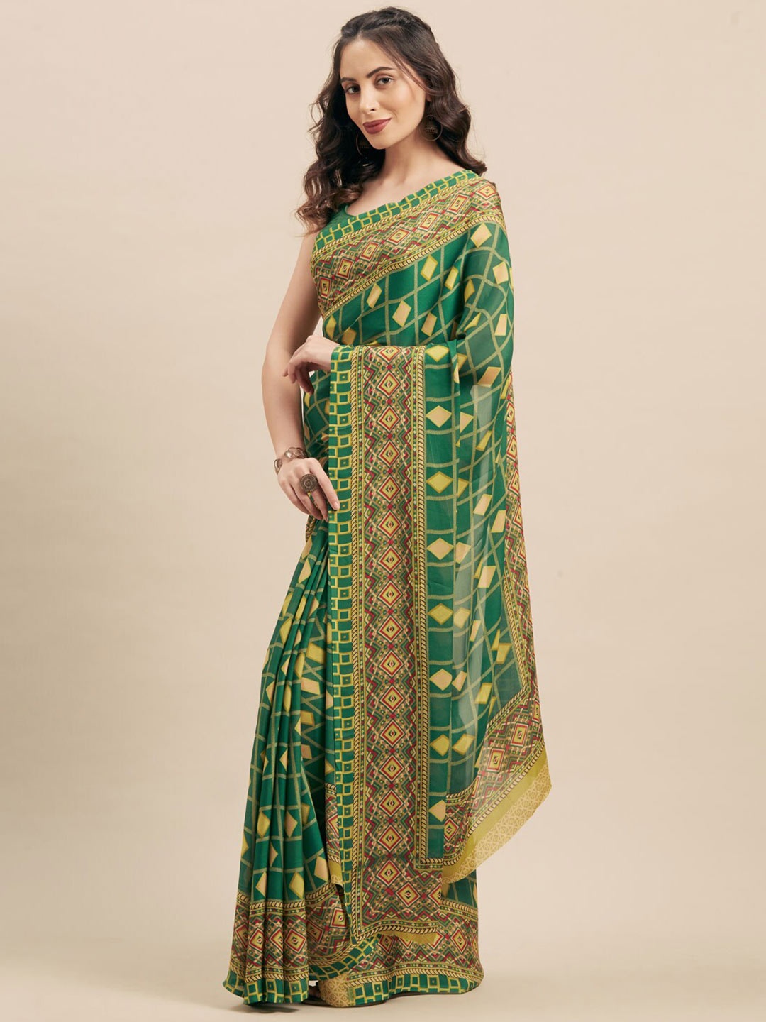 

KALINI Green & Yellow Printed Saree