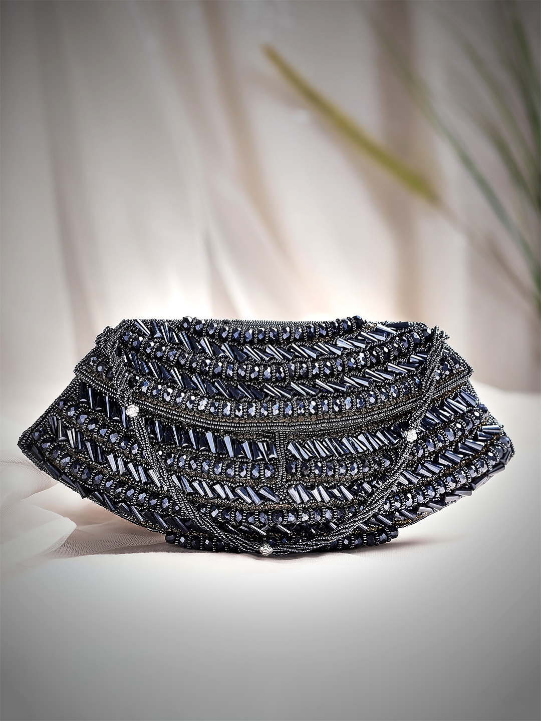 

Rubans Navy Blue Embellished Envelope Clutch