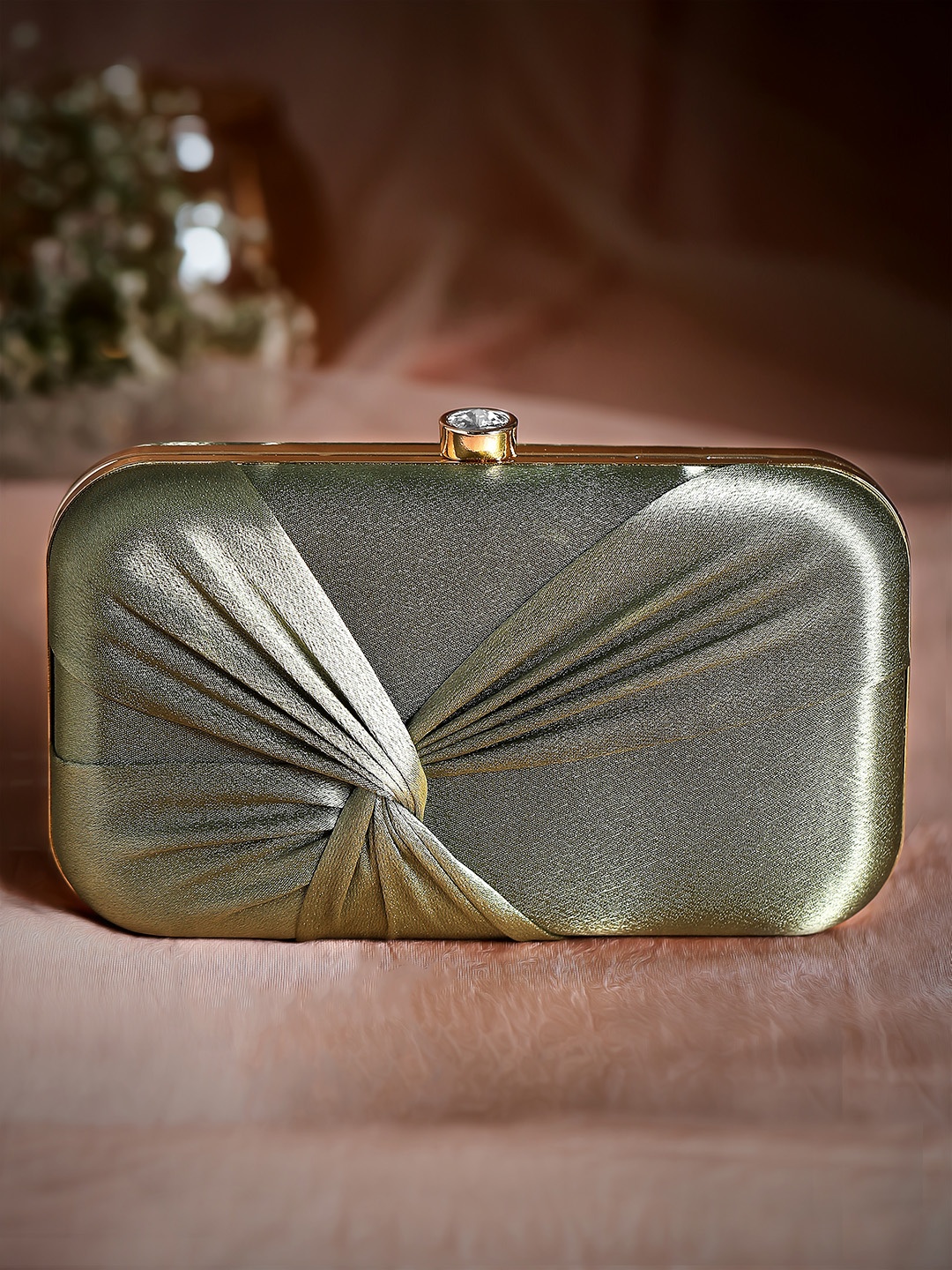 

Rubans Green & Gold-Toned Embellished Embroidered Box Clutch