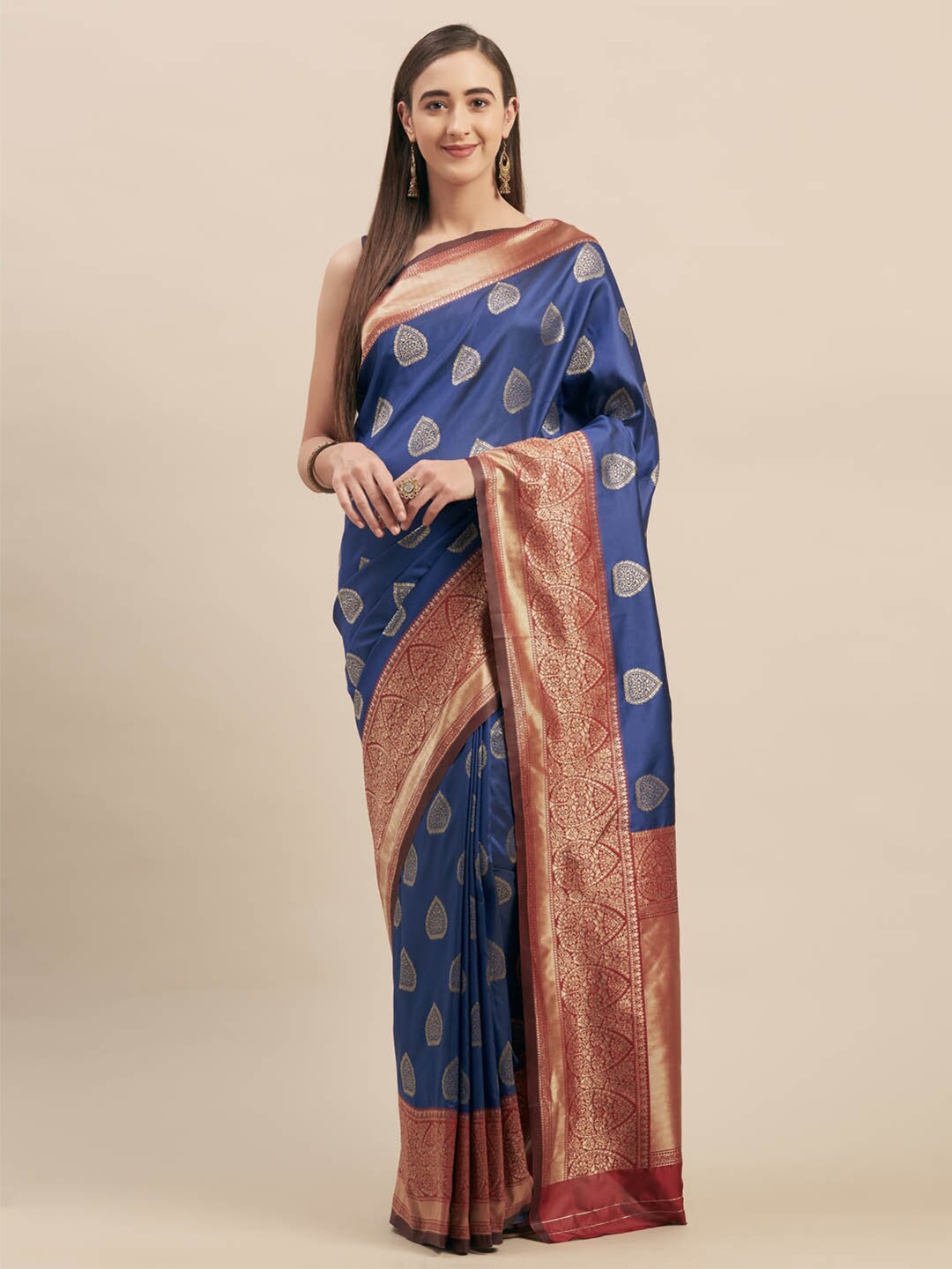 

Shaily Navy Blue & Beige Ethnic Motifs Silk Blend Saree