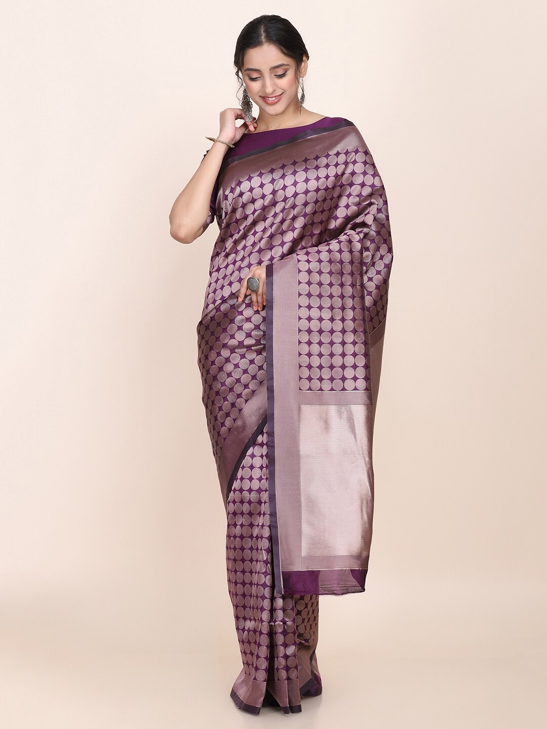 

Shaily Purple & Golden Woven Design Silk Blend Saree