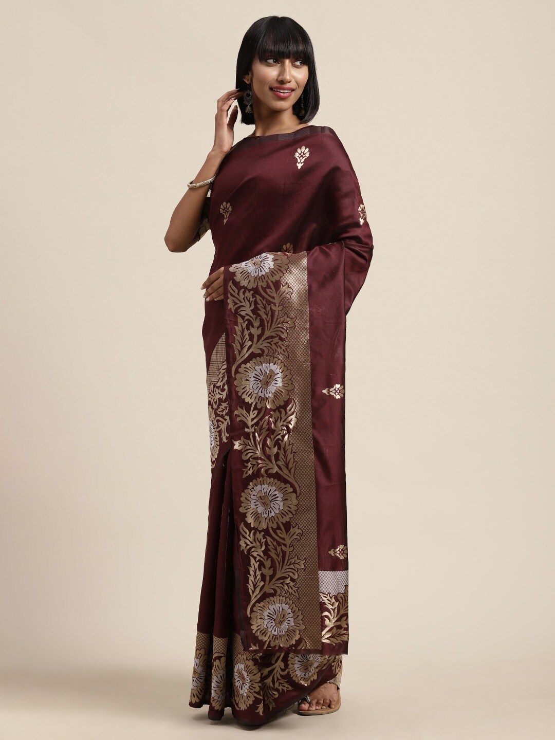 

Shaily Brown & Copper-Toned Woven Design Silk Blend Saree