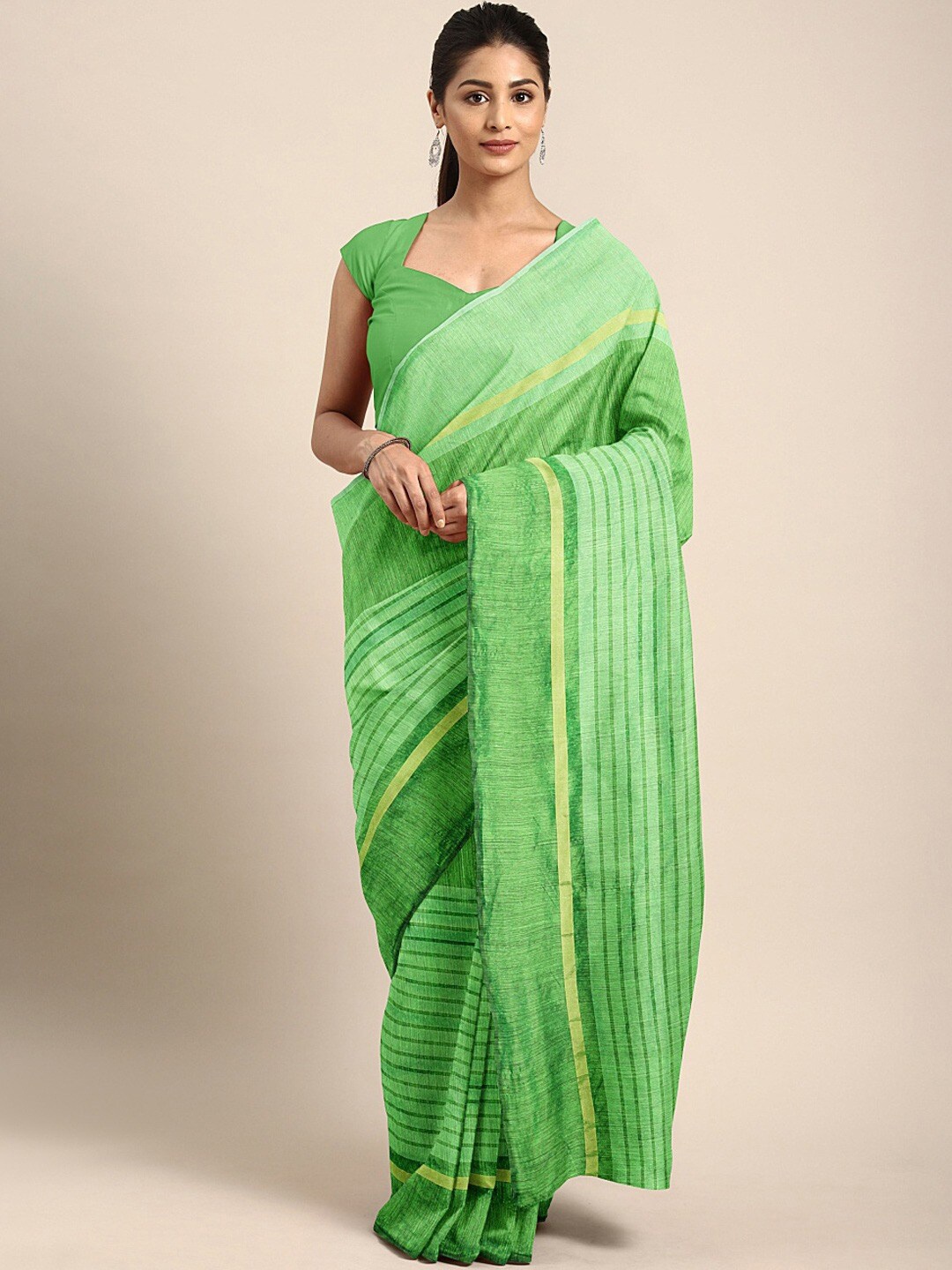

Shaily Green & Golden Striped Saree