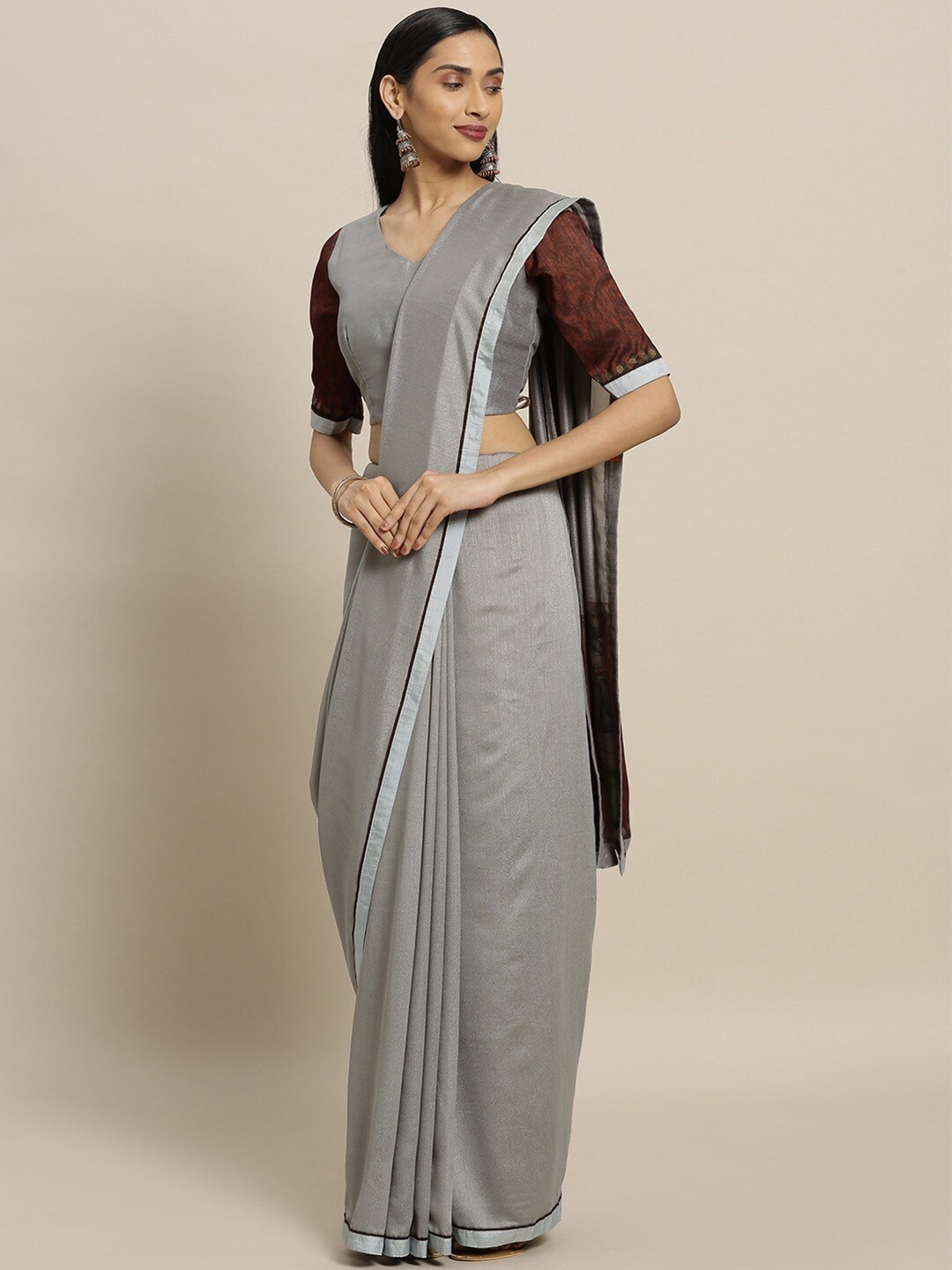 

Shaily Grey & Brown Pure Georgette Saree