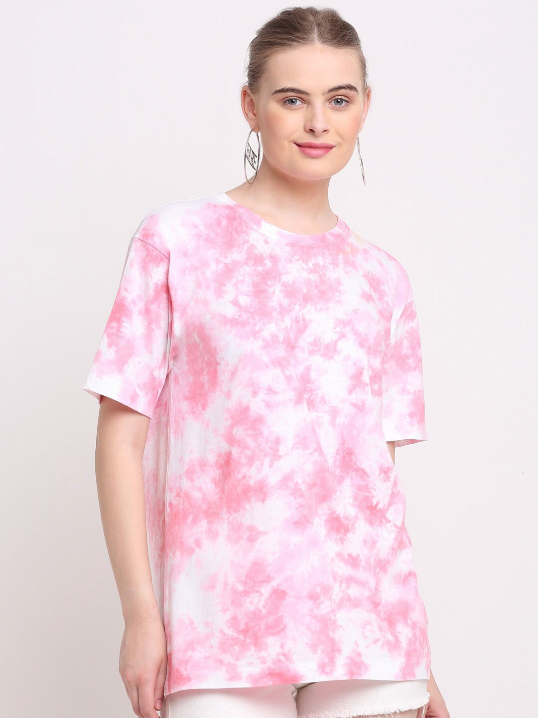 

Ennoble Women Pink Tie & Dye Cotton T-shirt