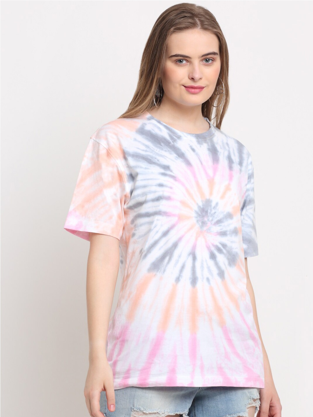 

Ennoble Women Multicoloured Tie and Dye Dyed Raw Edge T-shirt, Multi